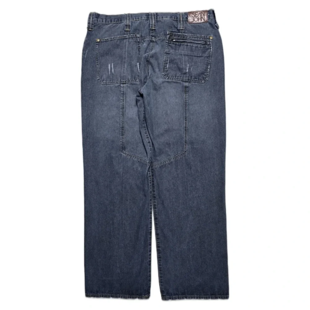 VTG‎ Sean John Baggy Jeans Mens 42x34 8 Pocket Blue Skater Grunge Wide Leg Y2K